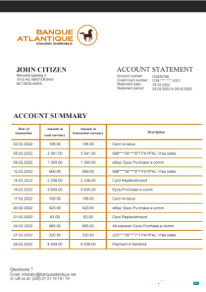 Download Benin Banque Atlantique bank statement word